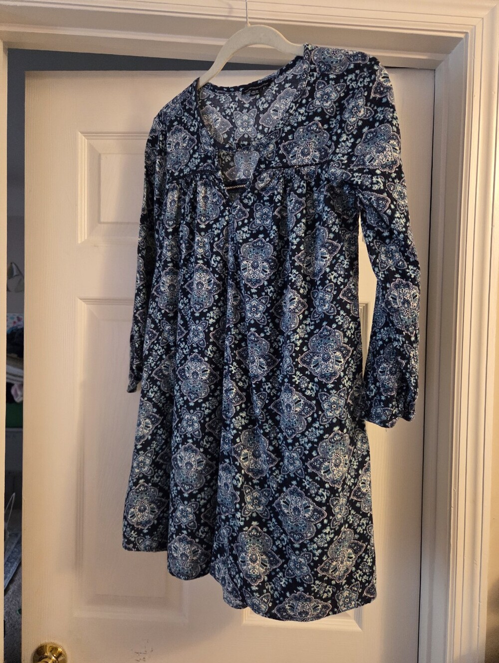 American Eagle Outfitters Dress Size XS Blue Long Sleeve Floral paisley boho
